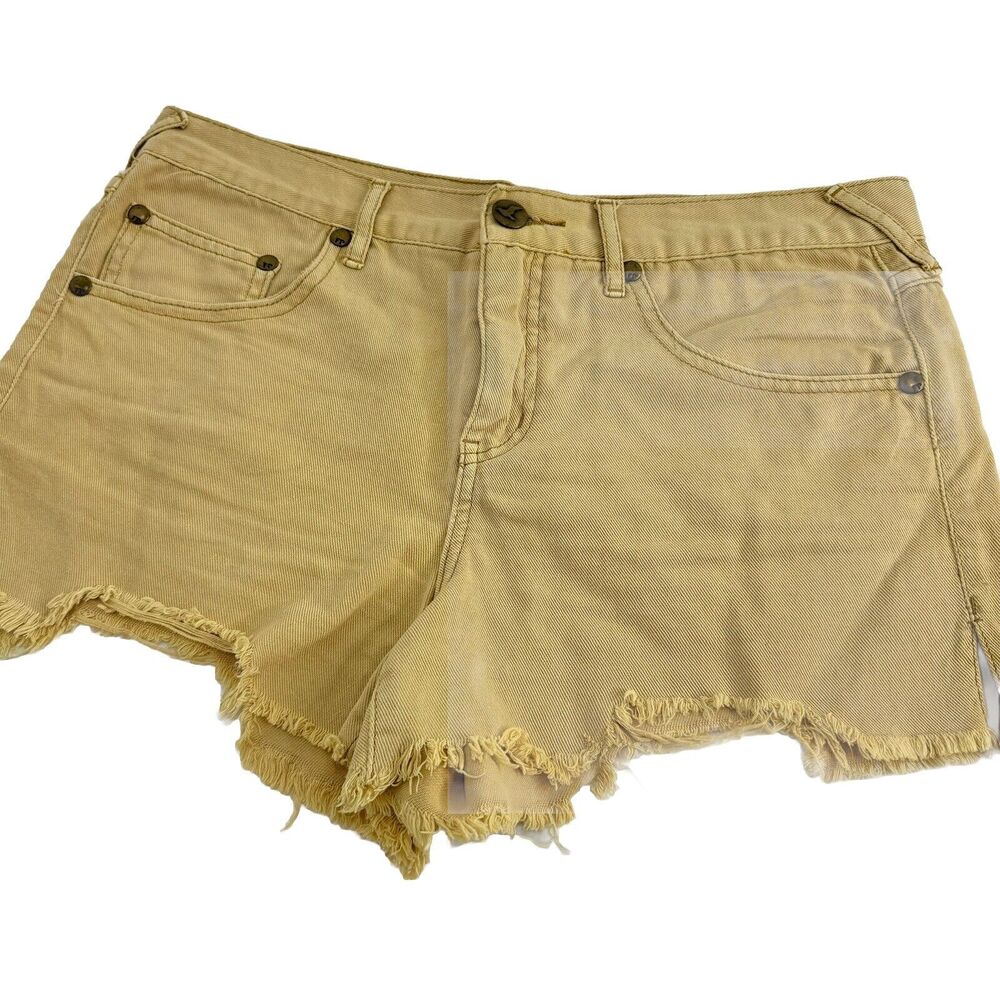 Free People Womens Denim Shorts Distressed Sun Tan Mustard Size 30